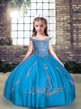 Best Aqua Blue Sleeveless Beading and Appliques Floor Length Pageant Gowns For Girls