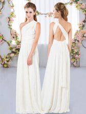  White Sleeveless Lace Floor Length Vestidos de Damas