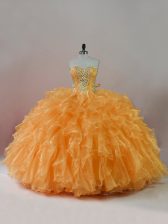  Sweetheart Sleeveless Lace Up 15th Birthday Dress Orange Organza