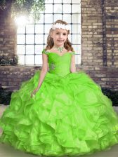  Spaghetti Straps Sleeveless Winning Pageant Gowns Floor Length Beading and Ruffles and Ruching Organza