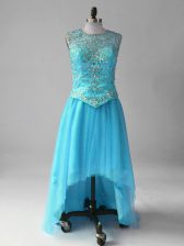  Sleeveless Lace Up High Low Beading Prom Evening Gown