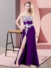 Traditional Chiffon Sleeveless Floor Length Dress for Prom and Lace and Appliques