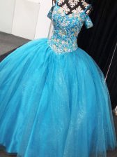  Baby Blue Sleeveless Floor Length Beading Lace Up Quinceanera Gowns