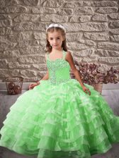Discount Lace Up Kids Pageant Dress Beading and Ruffled Layers Sleeveless Brush Train