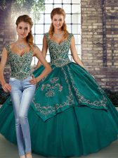  Two Pieces Quinceanera Dress Teal Straps Tulle Sleeveless Floor Length Lace Up