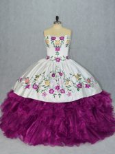  Fuchsia Sleeveless Organza Lace Up Vestidos de Quinceanera for Sweet 16 and Quinceanera