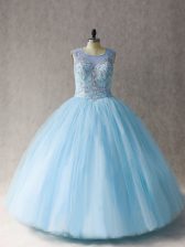  Floor Length Ball Gowns Sleeveless Light Blue Sweet 16 Quinceanera Dress Lace Up