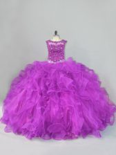 Designer Purple Scoop Neckline Beading and Ruffles Sweet 16 Quinceanera Dress Sleeveless Lace Up