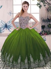 Elegant Sweetheart Sleeveless Lace Up Sweet 16 Quinceanera Dress Olive Green Tulle