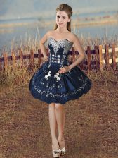 Elegant Mini Length Navy Blue Prom Evening Gown Sweetheart Sleeveless Lace Up