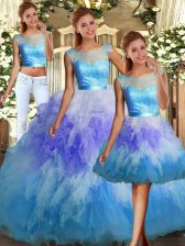 Modern Scoop Sleeveless Backless Sweet 16 Dresses Multi-color Tulle
