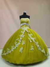  Tulle Sleeveless Floor Length 15th Birthday Dress and Appliques