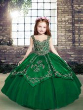  Floor Length Ball Gowns Sleeveless Dark Green Little Girl Pageant Dress Lace Up