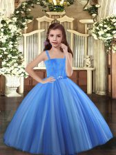 High Quality Blue and Yellow And White Pageant Gowns For Girls Party and Sweet 16 and Wedding Party with Beading Straps Sleeveless Lace Up