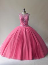  Red Sweet 16 Dress Sweet 16 and Quinceanera with Beading Scoop Sleeveless Lace Up