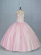 Graceful Baby Pink Sleeveless Tulle Backless Vestidos de Quinceanera for Sweet 16 and Quinceanera