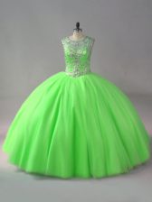 Captivating Ball Gowns Scoop Sleeveless Tulle Floor Length Lace Up Beading Ball Gown Prom Dress