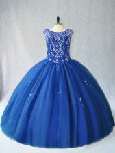 Graceful Blue Sleeveless Beading Floor Length Quinceanera Dresses