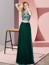 Affordable Chiffon Scoop Sleeveless Backless Beading Prom Dress in Peacock Green