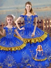 Glorious Blue Sleeveless Embroidery Floor Length 15 Quinceanera Dress
