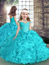 Classical Aqua Blue Sleeveless Beading Floor Length Kids Pageant Dress