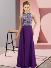 Nice Purple Homecoming Dress Prom and Party and Military Ball with Beading Scoop Sleeveless Side Zipper