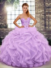 Chic Beading and Ruffles 15th Birthday Dress Lavender Lace Up Sleeveless Floor Length