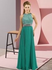 Hot Sale Sleeveless Chiffon Floor Length Side Zipper Prom Party Dress in Turquoise with Beading