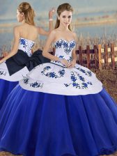 Colorful Royal Blue Lace Up Quinceanera Gowns Embroidery and Bowknot Sleeveless Floor Length