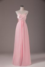 Graceful Beading Prom Dress Baby Pink Lace Up Sleeveless Floor Length