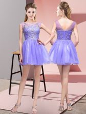 High Class Mini Length Lavender Prom Party Dress Bateau Sleeveless Zipper