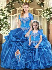 Stylish Floor Length Blue Sweet 16 Dresses Sweetheart Sleeveless Lace Up