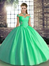  Floor Length Turquoise Sweet 16 Dress Tulle Sleeveless Beading