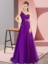 Purple One Shoulder Neckline Beading Prom Dresses Sleeveless Criss Cross
