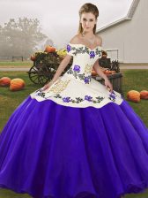  Floor Length White And Purple Quince Ball Gowns Off The Shoulder Sleeveless Lace Up