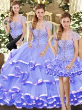 Pretty Strapless Sleeveless Lace Up Sweet 16 Quinceanera Dress Lavender Organza