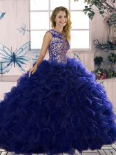  Scoop Sleeveless Lace Up Ball Gown Prom Dress Purple Organza