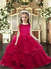 Beautiful Sleeveless Lace Up Little Girls Pageant Dress Wholesale Red Tulle