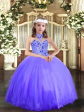  Blue Halter Top Neckline Appliques Little Girl Pageant Dress Sleeveless Lace Up