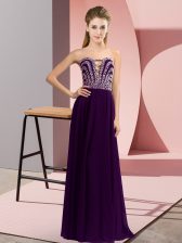  Dark Purple Empire Chiffon Sweetheart Sleeveless Beading Floor Length Lace Up Prom Dresses