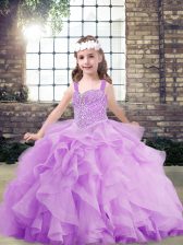  Lavender Sleeveless Tulle Lace Up Kids Formal Wear for Party and Sweet 16 and Wedding Party