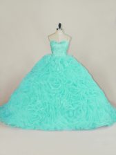 Pretty Fabric With Rolling Flowers Sleeveless Sweet 16 Quinceanera Dress Court Train and Beading and Ruffles