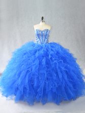 High Class Blue Sweet 16 Dresses Sweet 16 and Quinceanera with Beading and Ruffles Sweetheart Sleeveless Lace Up