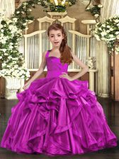  Fuchsia Lace Up Straps Ruffles Little Girls Pageant Dress Wholesale Organza Sleeveless