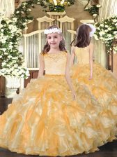  Gold Sleeveless Beading and Ruffles Floor Length Child Pageant Dress