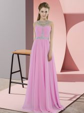  Rose Pink Sleeveless Floor Length Beading Zipper Homecoming Dress