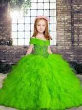 Stylish Ball Gowns Tulle Straps Sleeveless Beading Floor Length Lace Up Little Girls Pageant Dress Wholesale
