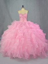 Suitable Sweetheart Sleeveless Lace Up Quinceanera Dress Pink Organza