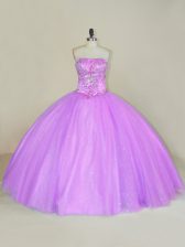  Sequins Quince Ball Gowns Lilac Lace Up Sleeveless Floor Length