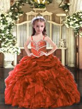  Straps Sleeveless Lace Up Winning Pageant Gowns Rust Red Organza